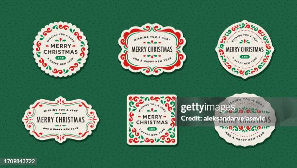 stockillustraties, clipart, cartoons en iconen met collection of  christmas labels and badges - versiering