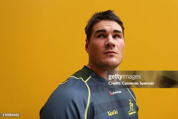 Ben Mowen of the Wallabies poses for a portrait during an Australian Wallabies Captain's Run at Suncorp Stadium on June 21, 2013 in Brisbane,...