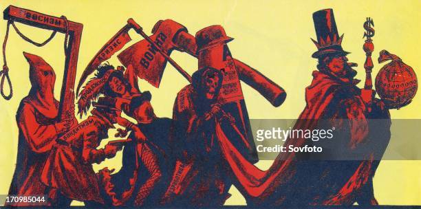Mr, capitalism and his entourage' , anti-american propaganda cartoon by n, semenov, published in krokodil magazine, ussr, 1961.