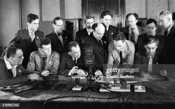 Jewish anti-fascist committee, a group of jewish artists, writers, and musicians signing an appeal to the jews of the world to join the fight against...