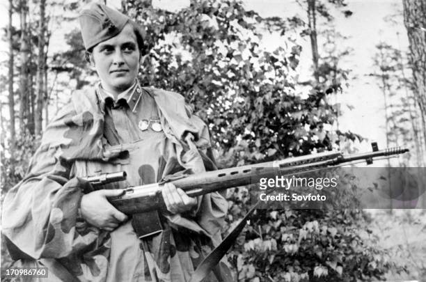 Lyudmila pavlichenko, famous 26 year old russian guerrilla sniper who has killed 309 germans, for which she was made a senior lieutenant and given...
