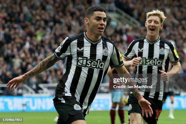 Miguel Almiron of Newcastle United celebrates after scoring the team's first goal during the Premier League match between Newcastle United and...