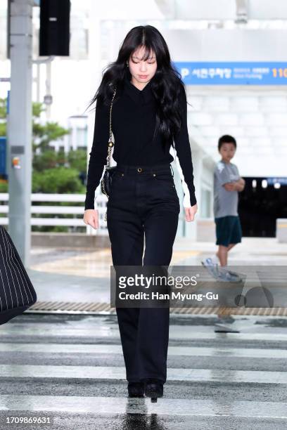 Jennie of South Korean girl group BLACKPINK is seen on departure at Incheon International Airport on September 30, 2023 in Incheon, South Korea.