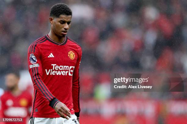 Marcus Rashford of Manchester United looks dejected during the Premier League match between Manchester United and Crystal Palace at Old Trafford on...