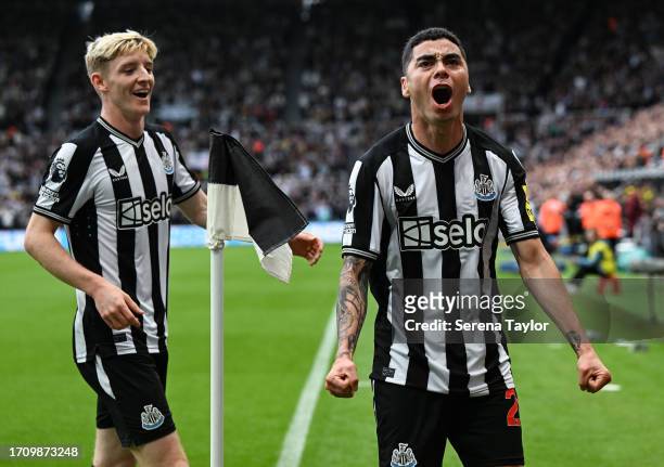 Miguel Almirón of Newcastle United FC celebrates after scoring opening goal during the Premier League match between Newcastle United and Burnley FC...