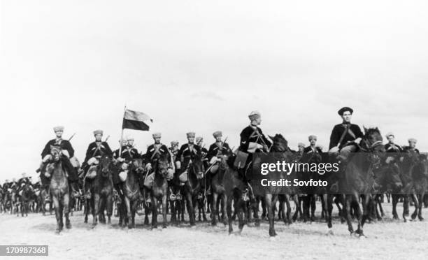 Kuban cossacks cavalry starting out on an operation, during world war 2.