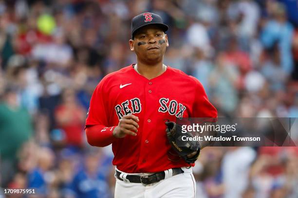 Rafael Devers of the Boston Red Sox during the ninth inning against the Toronto Blue Jays at Fenway Park on August 5, 2023 in Boston, Massachusetts.