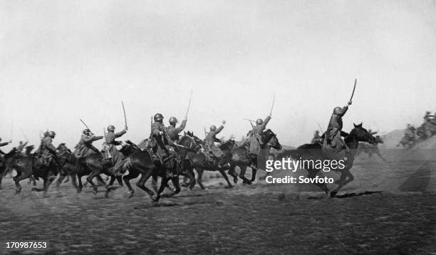 World war 2, a cossack cavalry unit charge, driving the enemy westward, april 1942.