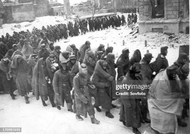 German prisoners of war captured during the battle of stalingrad, 1942 or 1943.