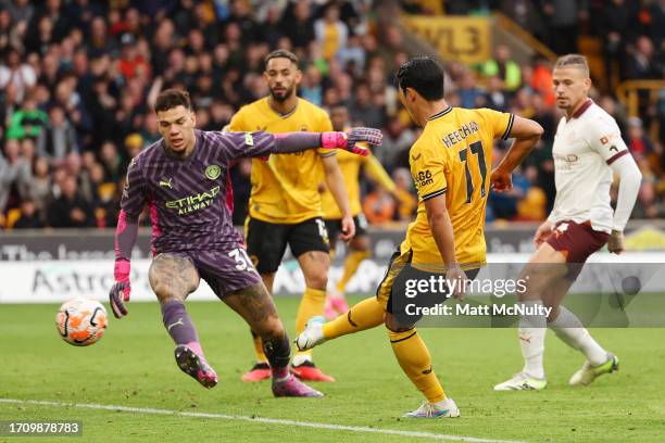 Hwang Hee-Chan of Wolverhampton Wanderers scores the team's second goal during the Premier League match between Wolverhampton Wanderers and...