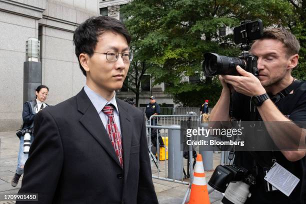 Gary Wang, co-founder and former chief technology officer of FTX Cryptocurrency Derivatives Exchange, exits court in New York, US, on Friday, Oct. 6,...