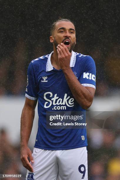 Dominic Calvert-Lewin of Everton reacts during the Premier League match between Everton FC and Luton Town at Goodison Park on September 30, 2023 in...