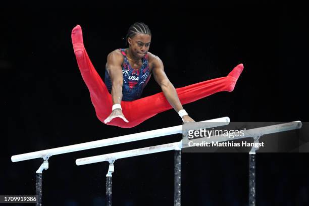 Khoi Young of Team United States competes on Parallel Bars during Men's Qualifications on Day One of the FIG Artistic Gymnastics World Championships...