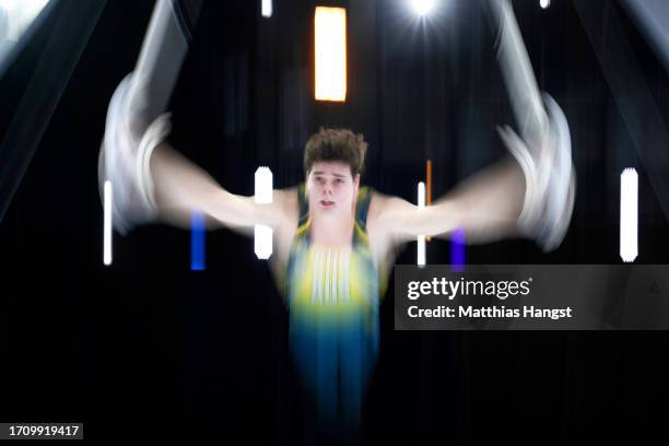 James Hardy of Team Australia competes on Rings during Men's Qualifications on Day One of the FIG Artistic Gymnastics World Championships at the...