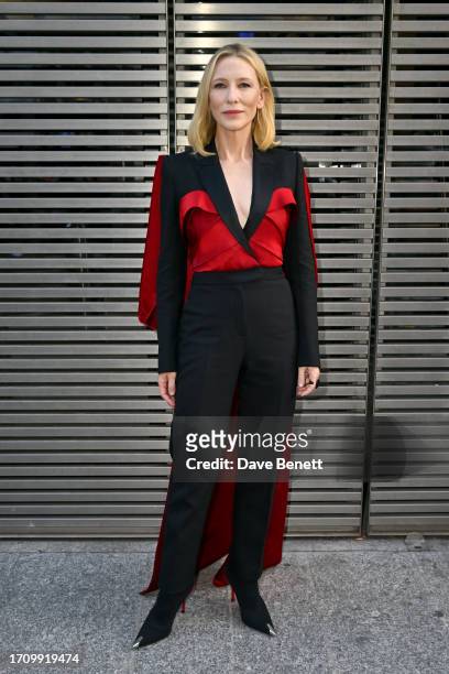 Cate Blanchett attends the Alexander McQueen SS24 show during Paris Fashion Week at Le Carreau du Temple on September 30, 2023 in Paris, France.