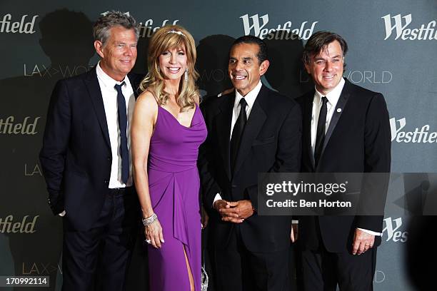 Musician David Foster, TV host Leeza Gibbons, mayor Antonio Villaraigosa, and CEO Peter Lowy attends the Los Angeles World Airports and Westfield...