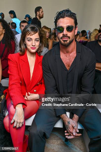 Beatrice Granno and Michele Morrone attend the Elie Saab Womenswear Spring/Summer 2024 show as part of Paris Fashion Week on September 30, 2023 in...