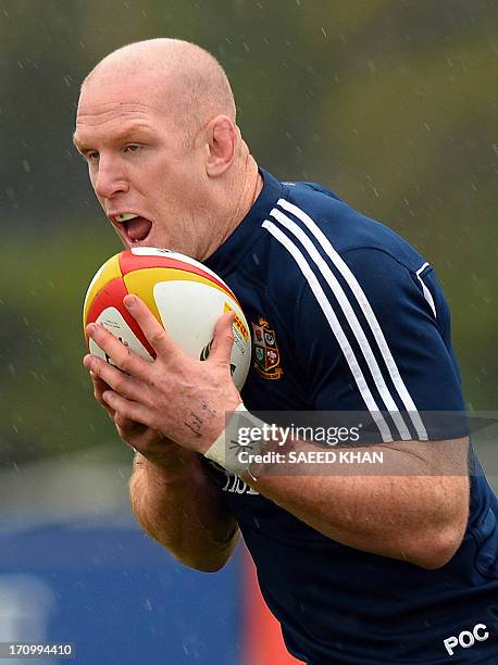 British and Irish Lions player Paul O'Connell attends a team training session during the captain's run in Brisbane on June 21, 2013. The Lions will...