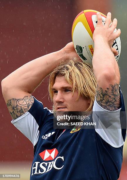 British and Irish Lions player Richard Hibbard attends a team training session during the captain's run in Brisbane on June 21, 2013. The Lions will...