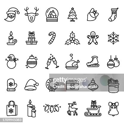 Line art Christmas icons set Line art Christmas icons set