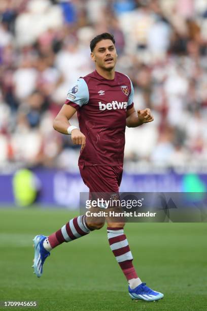 Konstantinos Mavropanos of West Ham United during the Premier League match between West Ham United and Sheffield United at London Stadium on...