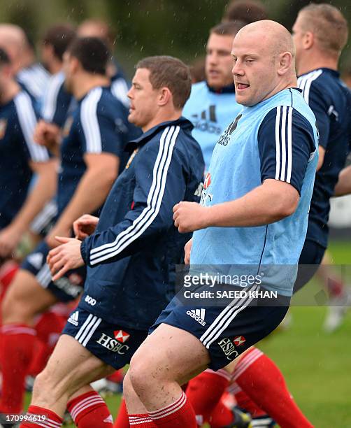 British and Irish Lions player Dan Cole attends a team training session during the captain's run in Brisbane on June 21, 2013. The Lions will play...
