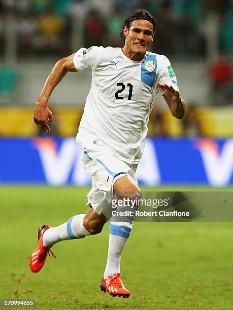 Edinson Cavani of Uruguay in action during the FIFA Confederations Cup Brazil 2013 Group B match between Nigeria and Uruguay at Estadio Octavio...