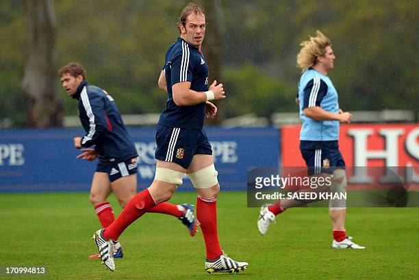 British and Irish Lions player Alun Wyn Jones attends a training session during the captain's run in Brisbane on June 21, 2013. The Lions will play...