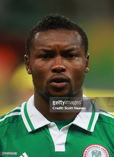 Godfrey Oboabona of Nigeria looks on prior to the FIFA Confederations Cup Brazil 2013 Group B match between Nigeria and Uruguay at Estadio Octavio...