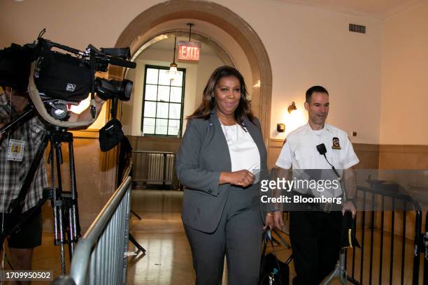 Letitia James, New York's attorney general, arrives at New York State Supreme Court in New York, US, on Friday, Oct. 6, 2023. Donald Trump is facing...