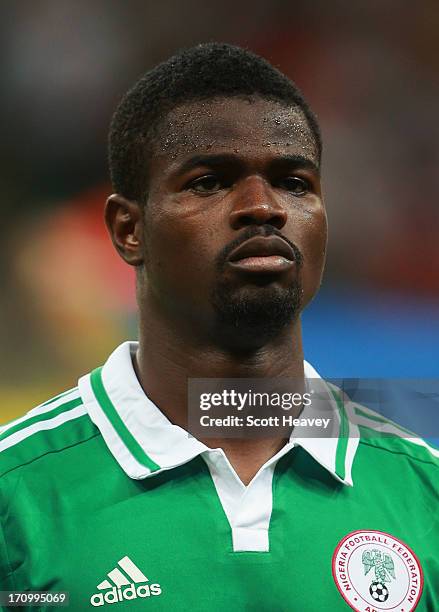 Uwa Elderson Echiejile of Nigeria looks on prior to the FIFA Confederations Cup Brazil 2013 Group B match between Nigeria and Uruguay at Estadio...