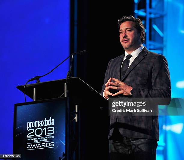 Jonathan Block-Verk, President and CEO of PromaxBDA Global International onstage during the PromaxBDA Promotion, Marketing And Design Awards Show at...