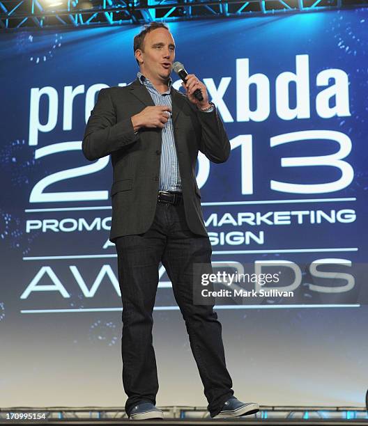 Comedian/actor Jay Mohr doing his standup comedy routine before hosting PromaxBDA Promotion, Marketing And Design Awards Show at JW Marriott Los...