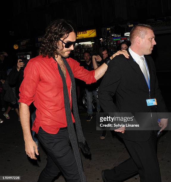 Russell Brand leaving Cafe de Paris Club on June 20, 2013 in London, England.