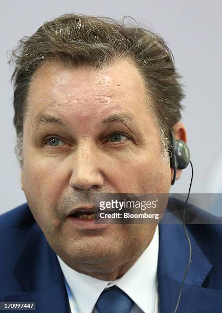 Bo Andersson, chief executive officer of OAO Gaz, speaks during a conference session on the opening day of the St. Petersburg International Economic...