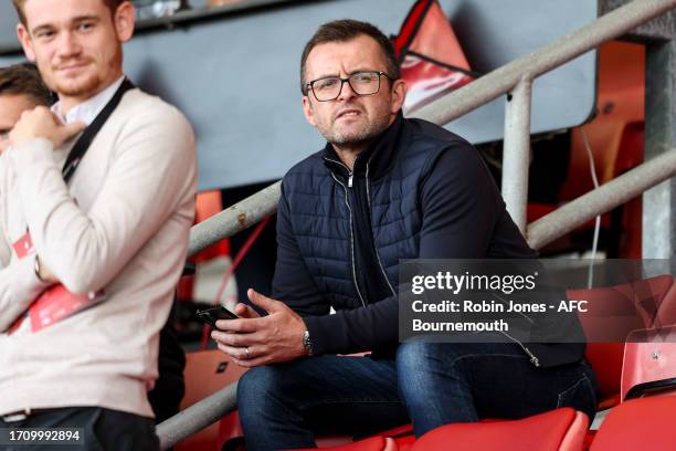 Former Southampton FC manager Nathan Jones looks on during the Premier League match between AFC Bournemouth and Arsenal FC at Vitality Stadium on...