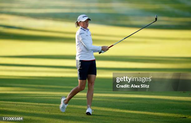 Stacy Lewis of the United States plays a shot on the second hole during the second round of the Walmart NW Arkansas Championship presented by P&G at...