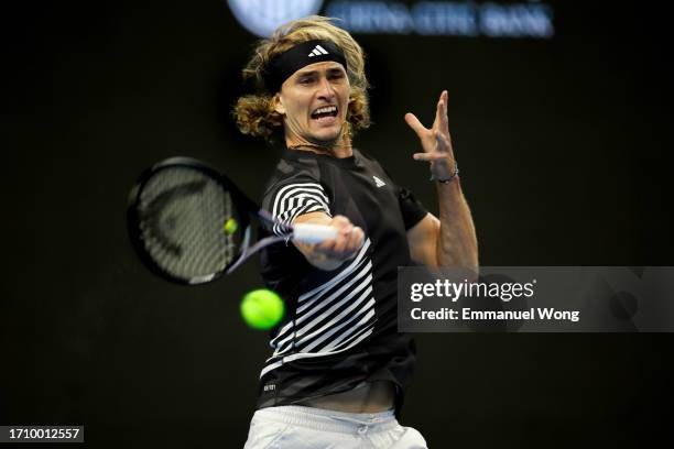 Alexander Zverev of Germany returns a shot during the Men's Singles Round of 16 match against Alejandro Davidovich Fokina of Spain on day 5 of the...