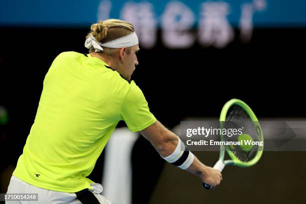 Alejandro Davidovich Fokina of Spain returns a shot during the Men's Singles Round of 16 match against Alexander Zverev of Germany on day 5 of the...