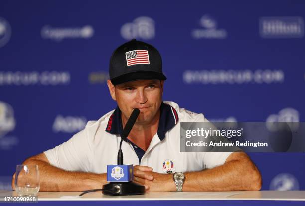 Zach Johnson, Captain of Team United States speaks to the media during a press conference after the Saturday afternoon fourball matches of the 2023...