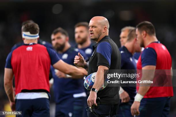 Gregor Townsend, Head Coach of Scotland, looks on prior to the Rugby World Cup France 2023 match between Scotland and Romania at Stade Pierre Mauroy...