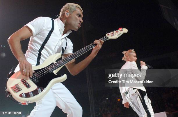 Tony Kanal and Gwen Stefani of No Doubt perform at Save Mart Center on May 19, 2009 in Fresno, California.