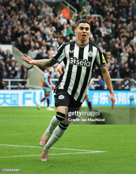 Miguel Almiron of Newcastle United celebrates after scoring the team's first goal during the Premier League match between Newcastle United and...