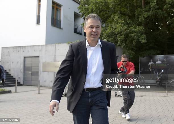 Andreas Rettig of German Football League leaves the headquarter of DFB before the DFB executive board meeting at the headquarter of German Football...