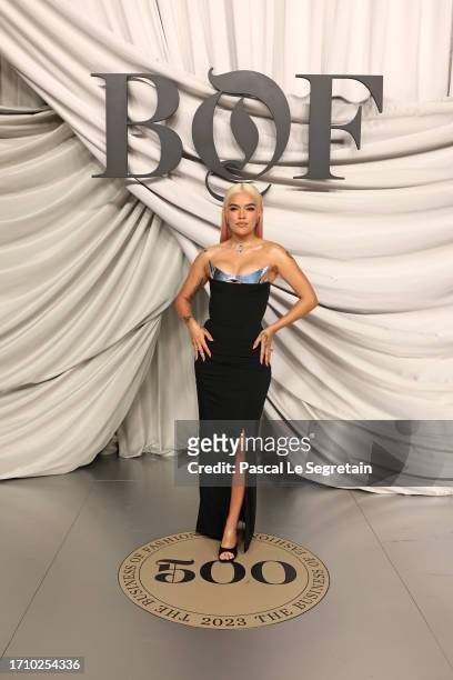 Karol G attends the #BoF500 Gala during Paris Fashion Week at Shangri-La Hotel Paris on September 30, 2023 in Paris, France.