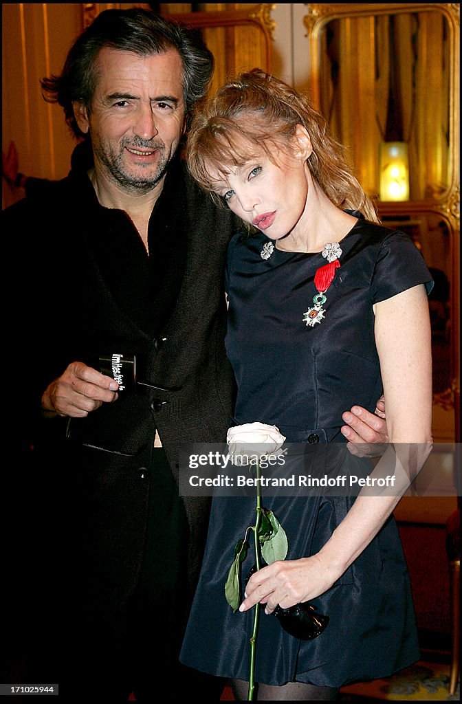 Arielle Dombasle Is Made Knight Of The Order Of Legion Of Honor By The Minister Of Culture Renaud Donnedieu De Vabres.