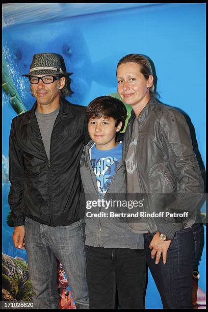 Paul Belmondo with his wife Luana and their son Giacomo at Premiere Of Film "Le Voyage Extraordinaire De Samy" At Cinema Gaumont Opera In Paris.