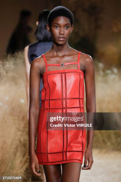 Model walks the runway during the Hermes Ready to Wear Spring/Summer 2024 fashion show as part of the Paris Fashion Week on September 30, 2023 in...