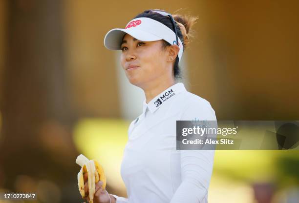 Danielle Kang of the United States walks from the 13th tee during the second round of the Walmart NW Arkansas Championship presented by P&G at...