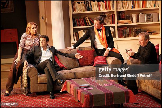 Valerie Benguigui, Patrick Bruel, Guillaume of Tonquedec, Jean Michel Dupuis at Run Through Of The Play "Le Prenom" At Theatre Edouard 7 In Paris.